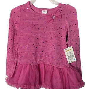 Bobbie Brooks 2 pc Girls Pink Sequin With Bow & Tulle Ruffle & Black Leggings